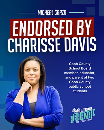 Image of an endorsement graphic with former school board member Charisse Davis