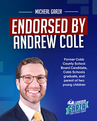 Image of an endorsement graphic with former school board candidate Andrew Cole