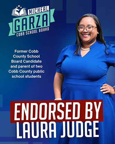 Image of an endorsement graphic with former school board candidate Laura Judge